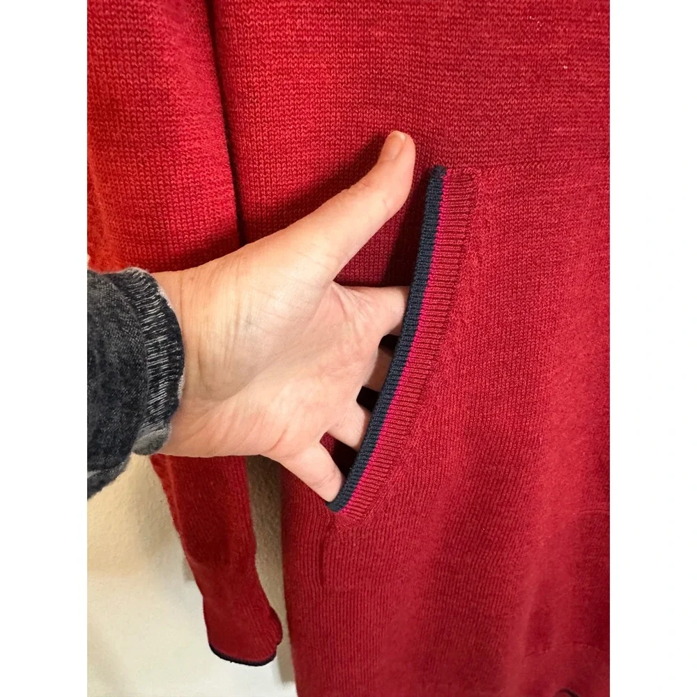 Title Nine‎ Merino Wool Blend Hooded Sweater Dress Size XS Red Kangaroo Pocket